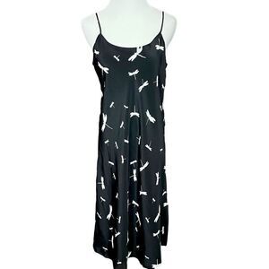 Vintage Y2K Jessica Howard Black Dragonfly Slip Dress with Scarf/ Sash M